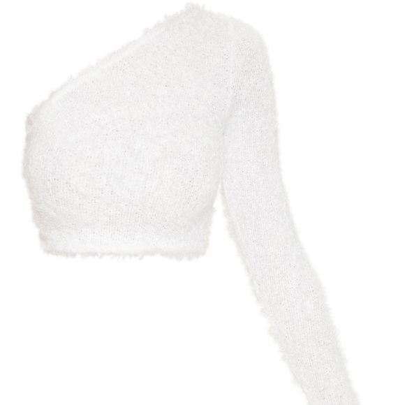 One shoulder eyelash crop sweater Ivory - Picture 3 of 4